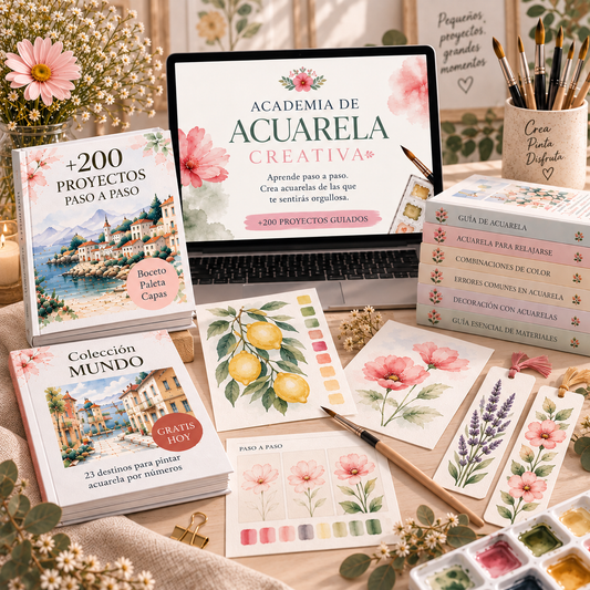 Pack completo de Academia de Acuarela Creativa™ (Proyectos, Clases en Video y  Recursos extras)