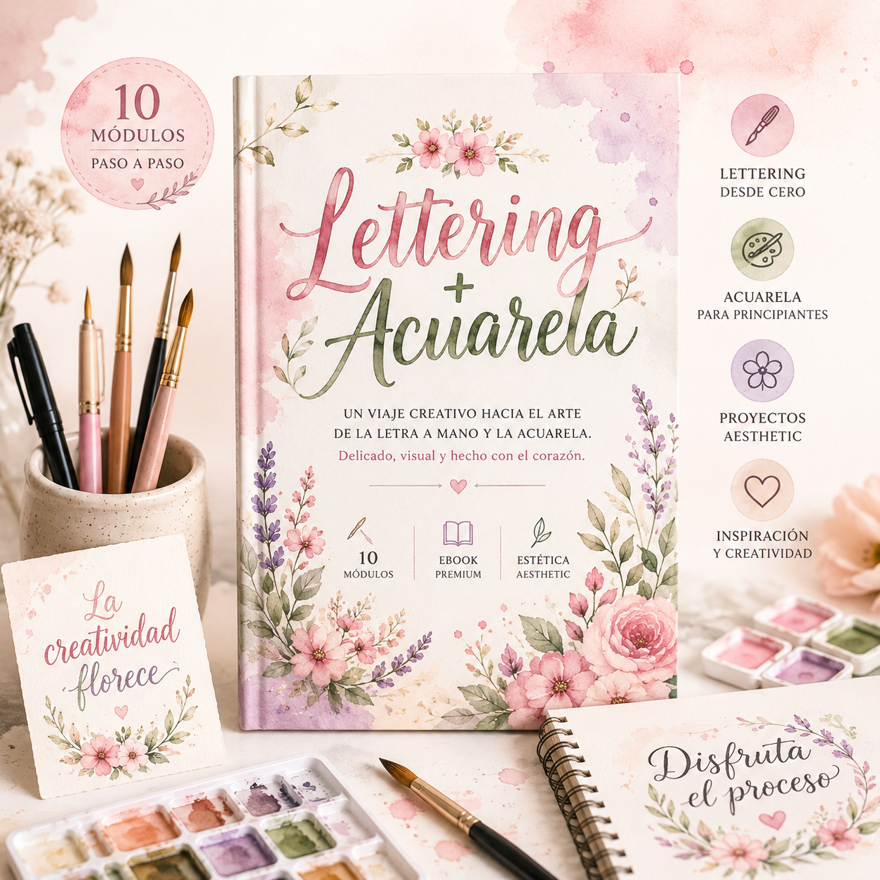 Lettering con Acuarela: Curso en Video + Ejercicios Prácticos